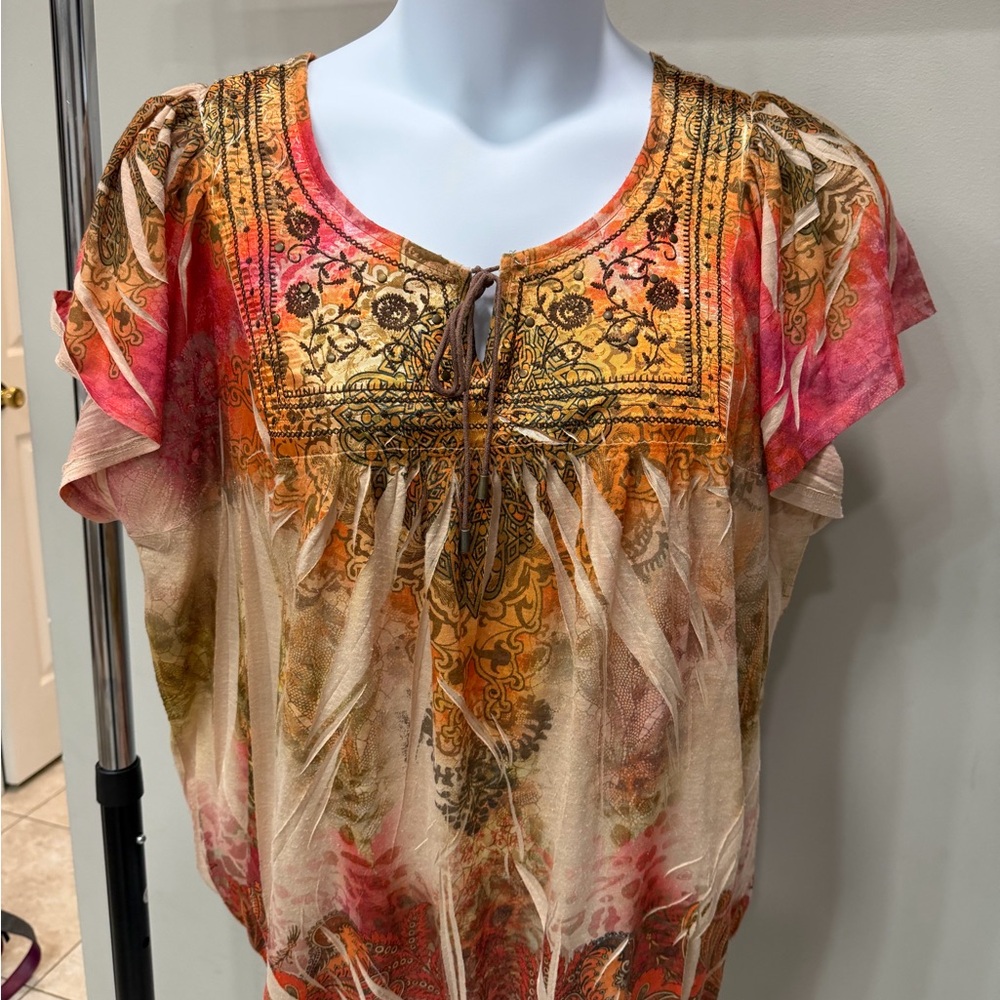 Dress Barn Vibrant Pink and Orange Blouse